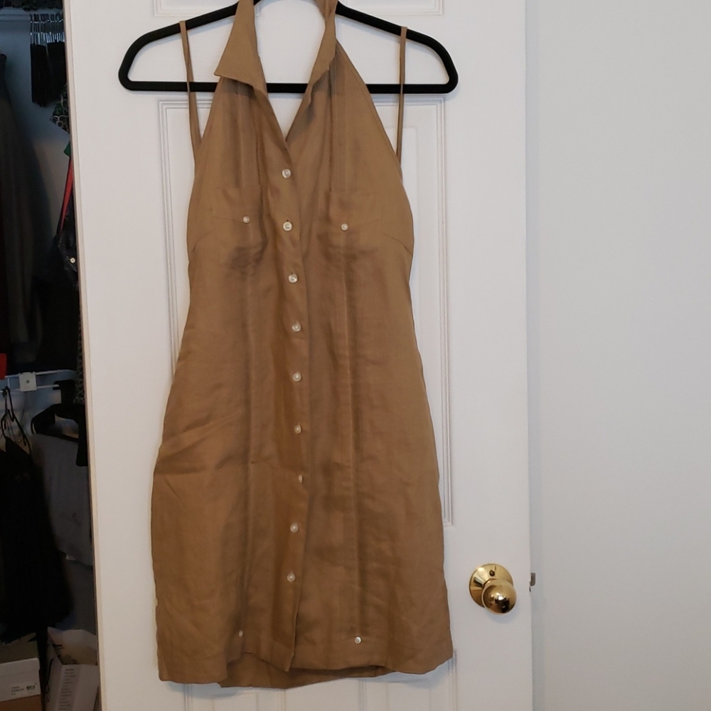 Khaki Linen Halter dress